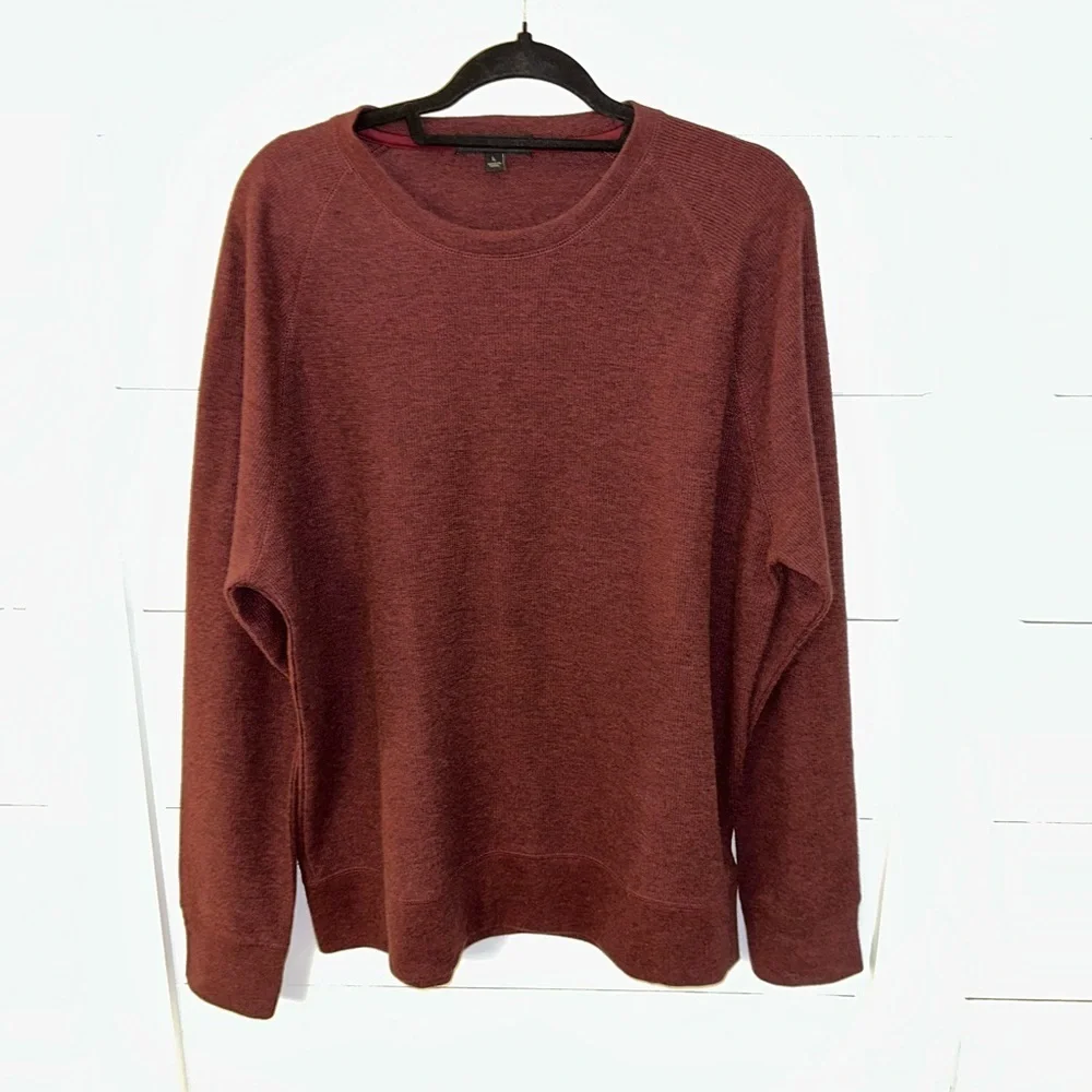 BANANA REPUBLIC L Burgundy men cotton long sleeve thermal pullover minimalist
